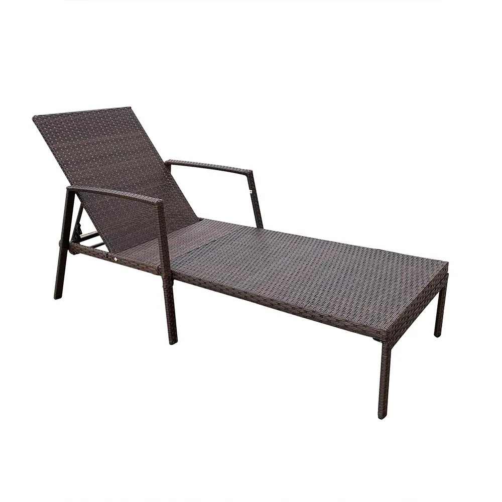 Outdoor lounge chair set featuring a reclining design with woven wicker texture, perfect for relaxation.