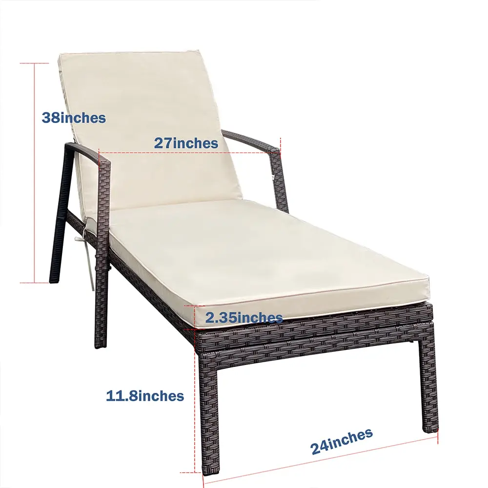 Outdoor lounge chair set featuring 3 pieces including reclining chairs, ideal for relaxation with dimensions highlighted for ...