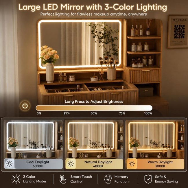 LED Vanity Table with Lights - 328 Sets Available | Wholesale Direct from USA Warehouse - Image 2