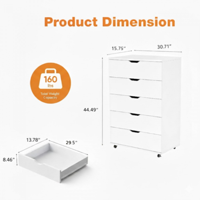 5-Drawer Storage Cabinet - Durable Home Organizer | Bulk Wholesale Discounts - Image 3