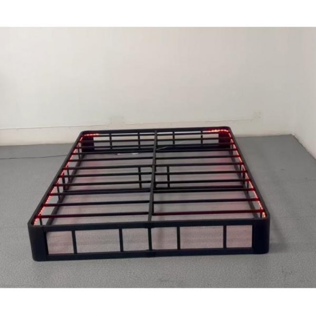 Iron bed frame tx75050 with red led lights, durable design for reliable support.