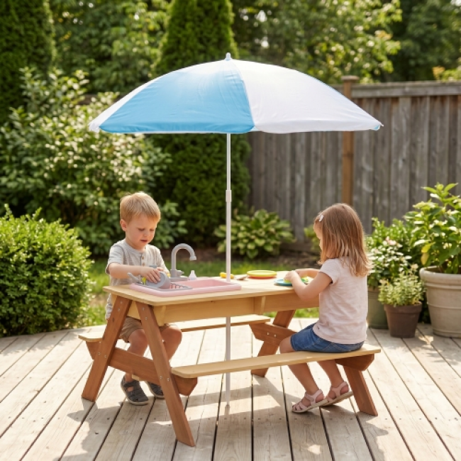 Children's Wooden Umbrella Sand Table - Fun Outdoor Play | Bulk Wholesale Available - Image 3