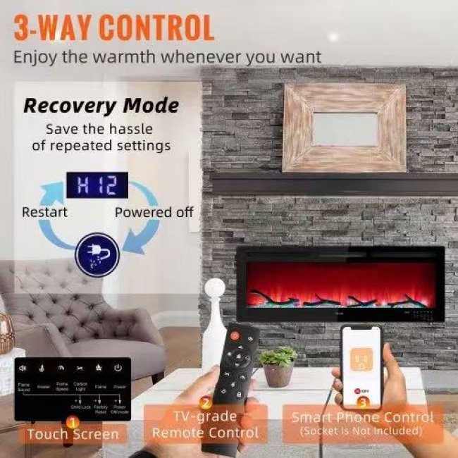 Vevor 50 Inch Electric Fireplace - Adjustable Flame & Speed | Wholesale Direct - Image 2