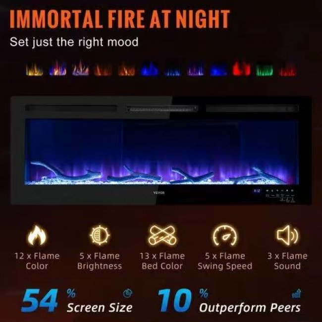 Vevor 50 Inch Electric Fireplace - Adjustable Flame & Speed | Wholesale Direct - Image 3